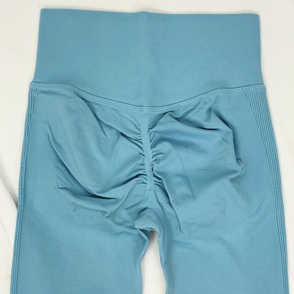 HALARA Seamless Flow Tummy Control Butt Lift Leggings 7/8 M Blue Topaz NEW B64 - Picture 4 of 6